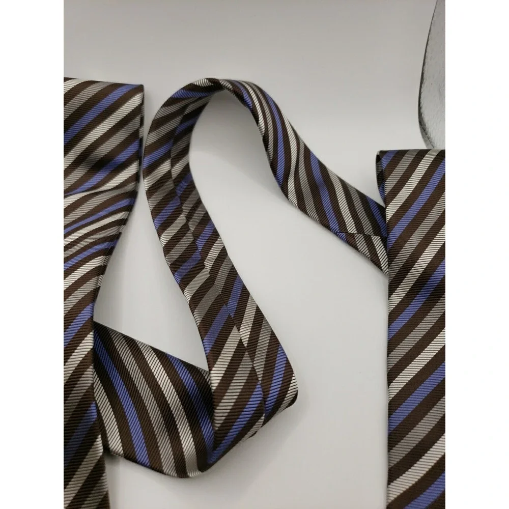 Giorgio Armani Mens Silk Tie Black Blue White Grey Striped Luxury Necktie Italy